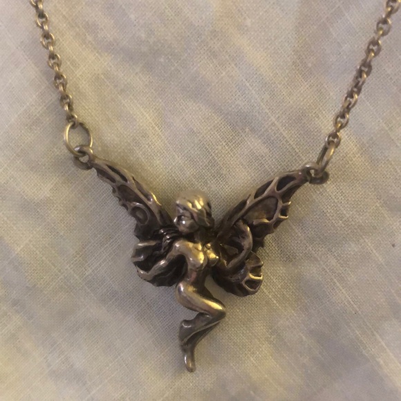 Vintage Peter Stone Sterling Silver Whimsical Fairy/Pixie Necklace 16” w1” ext - Picture 1 of 5